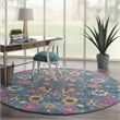 Pemberly Row Transitional 8' Round Denim Fabric Bohemian Area Rug