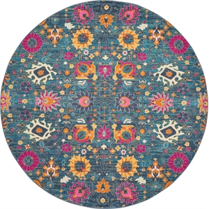 Pemberly Row Transitional 8' Round Denim Fabric Bohemian Area Rug