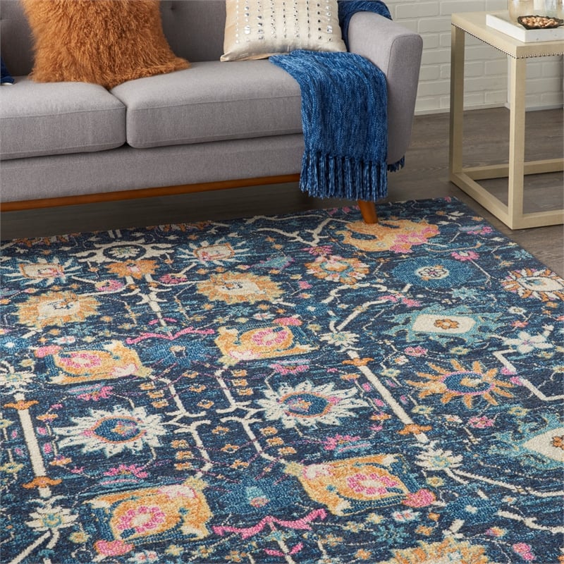 Pemberly Row Transitional 7'x10' Navy and Blue Fabric Bohemian Area Rug