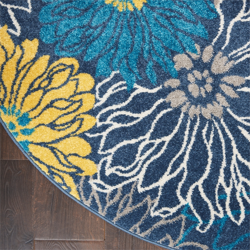 Pemberly Row Modern / Contemporary 5' Round Blue Fabric Area Rug