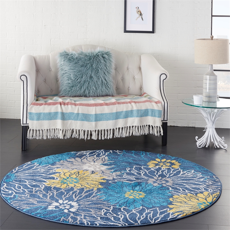 Pemberly Row Modern / Contemporary 5' Round Blue Fabric Area Rug