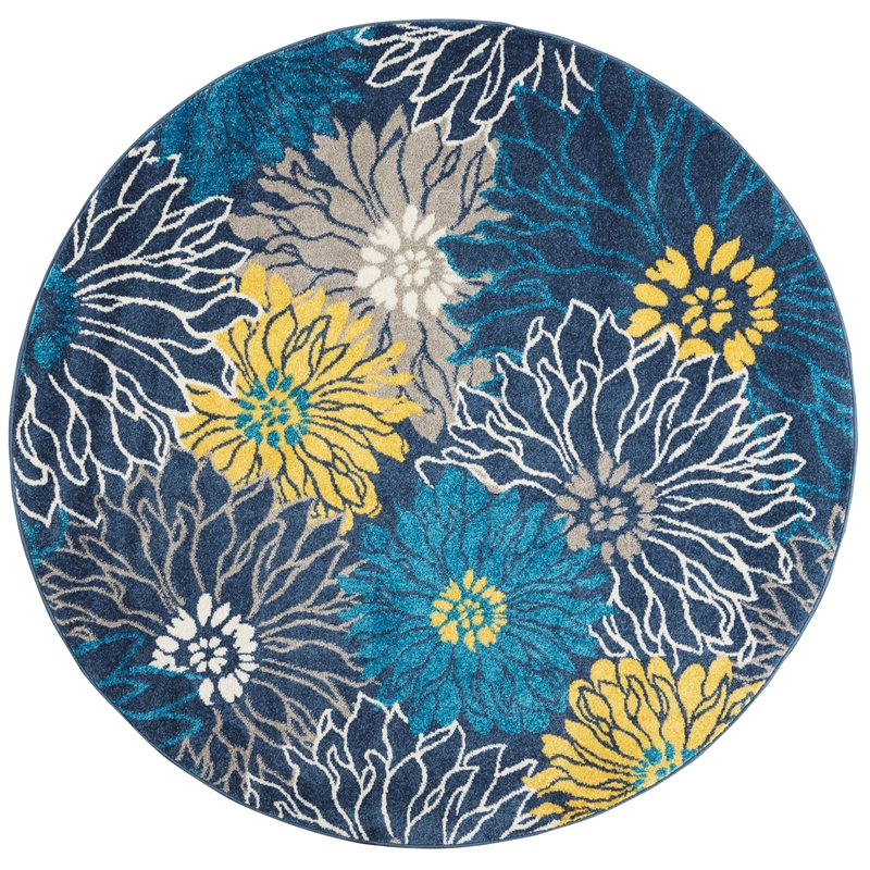 Pemberly Row Modern / Contemporary 5' Round Blue Fabric Area Rug
