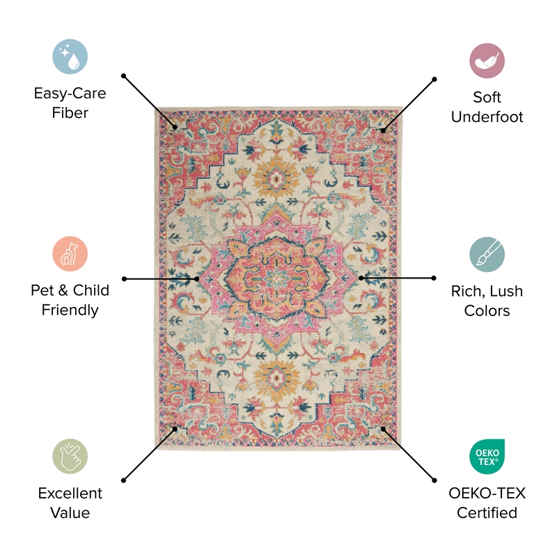 Pemberly Row 8'x10' Ivory Multicolor Fabric Bohemian Area Rug