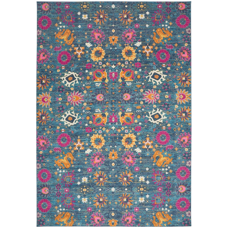 Pemberly Row Transitional 9'x12' Denim Fabric Bohemian Area Rug