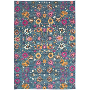 Pemberly Row Transitional 9'x12' Denim Fabric Bohemian Area Rug