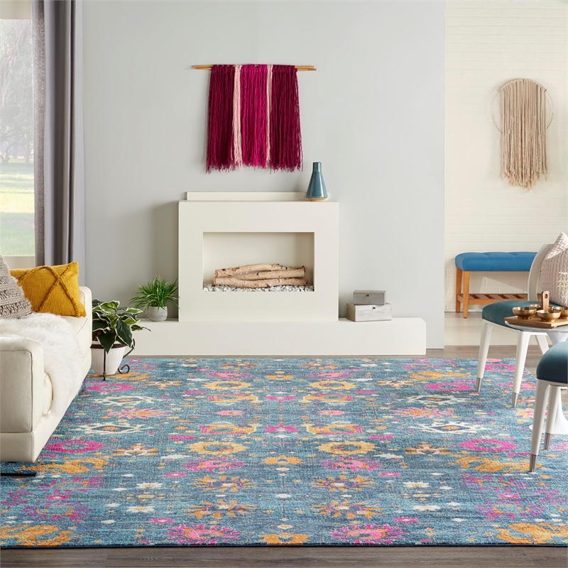 Pemberly Row Transitional 9'x12' Denim Fabric Bohemian Area Rug
