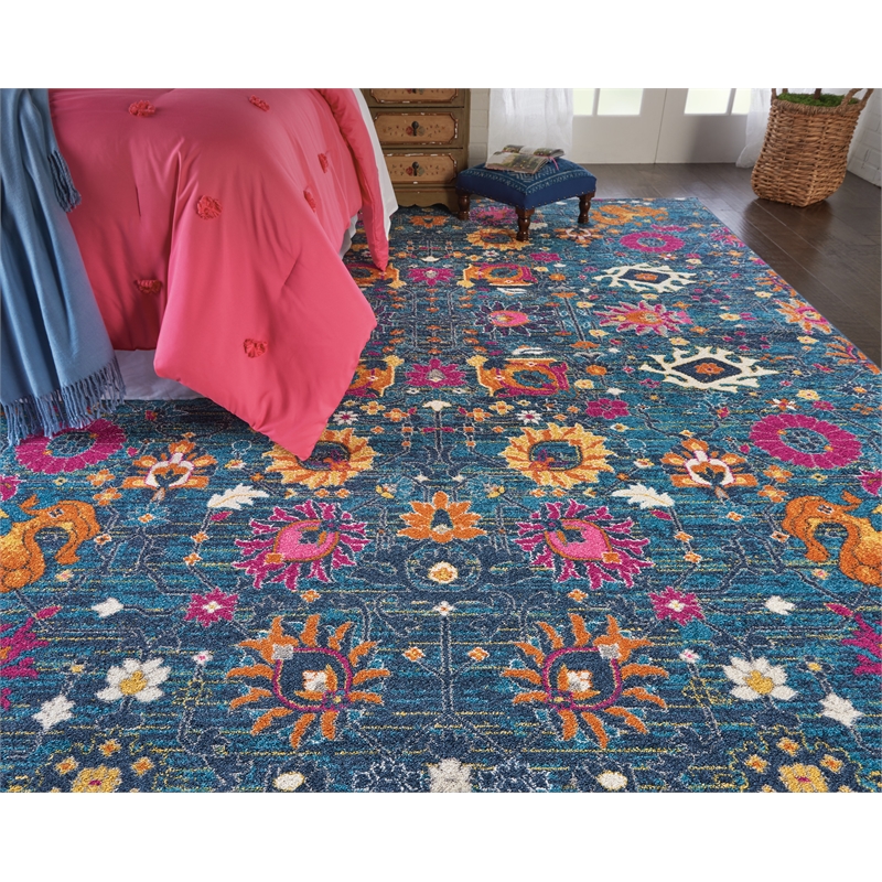 Pemberly Row Transitional 9'x12' Denim Fabric Bohemian Area Rug