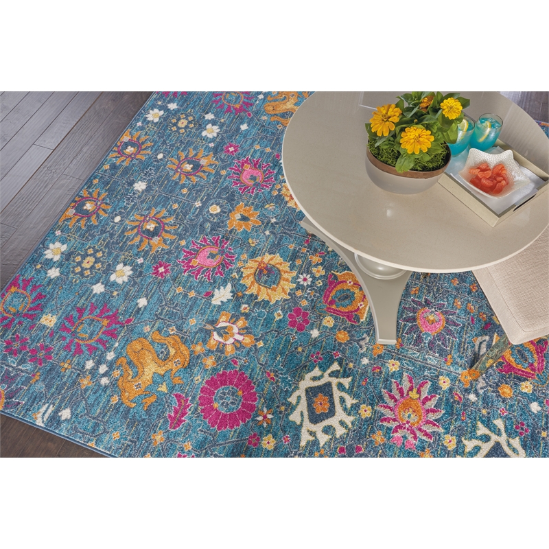 Pemberly Row Transitional 9'x12' Denim Fabric Bohemian Area Rug