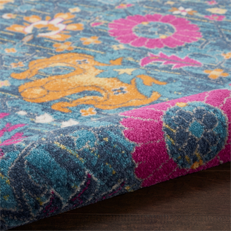 Pemberly Row Transitional 9'x12' Denim Fabric Bohemian Area Rug