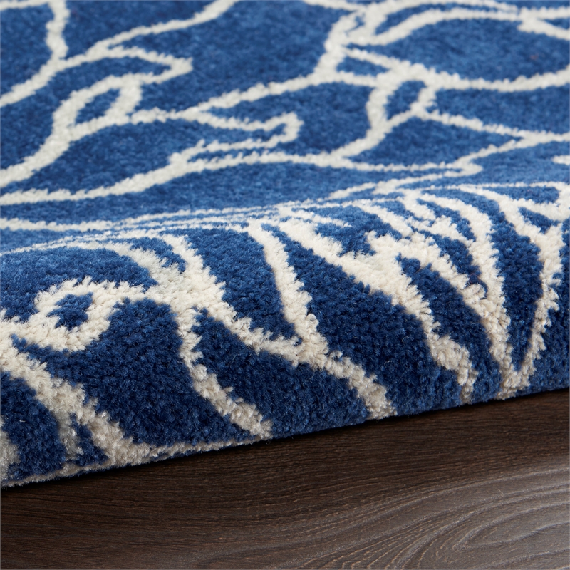 Pemberly Row Modern / Contemporary 9'x12' Navy Ivory Fabric Area Rug