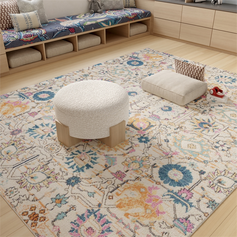 Pemberly Row 7'x10' Ivory Multicolor Fabric Bohemian Area Rug