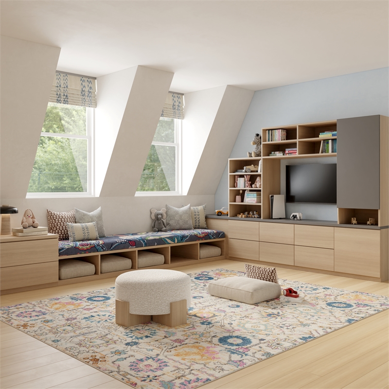 Pemberly Row 7'x10' Ivory Multicolor Fabric Bohemian Area Rug