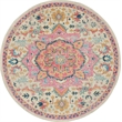 Pemberly Row Transitional 5' Round Ivory Pink Fabric Bohemian Area Rug