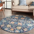 Pemberly Row Transitional 5' Round Navy Fabric Bohemian Area Rug