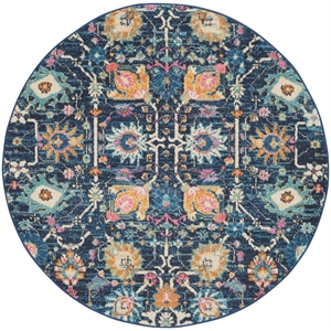 Pemberly Row Transitional 5' Round Navy Fabric Bohemian Area Rug
