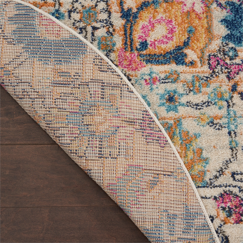 Pemberly Row 4' Round Ivory Multicolor Fabric Bohemian Area Rug