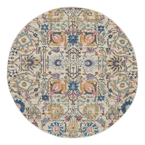 Pemberly Row 4' Round Ivory Multicolor Fabric Bohemian Area Rug