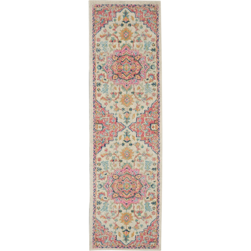 Pemberly Row Transitional 6' Runner Ivory Pink Fabric Bohemian Area Rug