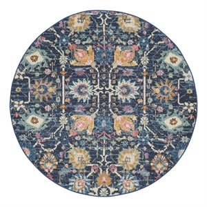 Pemberly Row Transitional 4' Round Navy Fabric Bohemian Area Rug