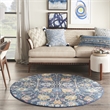 Pemberly Row Transitional 4' Round Navy Fabric Bohemian Area Rug