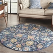 Pemberly Row Transitional 4' Round Navy Fabric Bohemian Area Rug