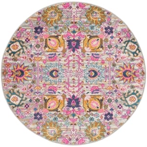 Pemberly Row 4' Round Pink and Gray Fabric Bohemian Area Rug