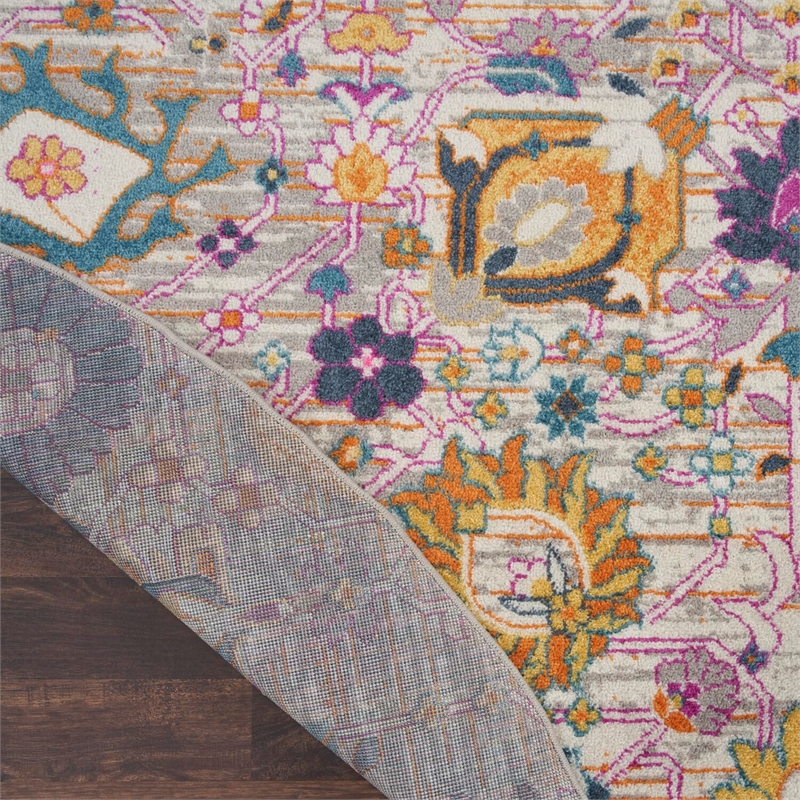 Pemberly Row 4' Round Pink and Gray Fabric Bohemian Area Rug