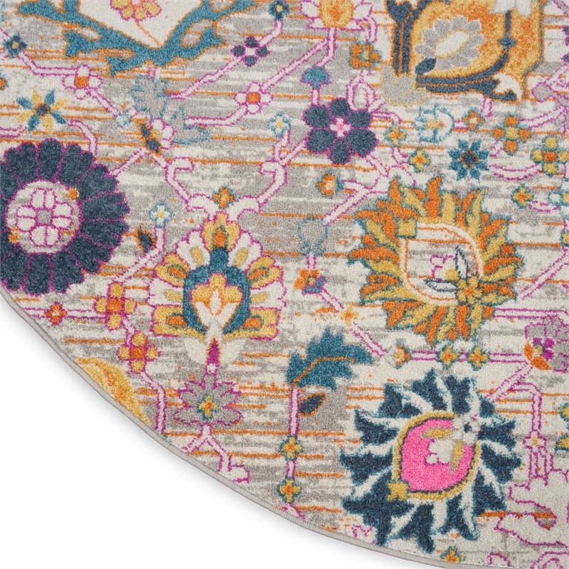 Pemberly Row 4' Round Pink and Gray Fabric Bohemian Area Rug