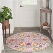 Pemberly Row 4' Round Pink and Gray Fabric Bohemian Area Rug