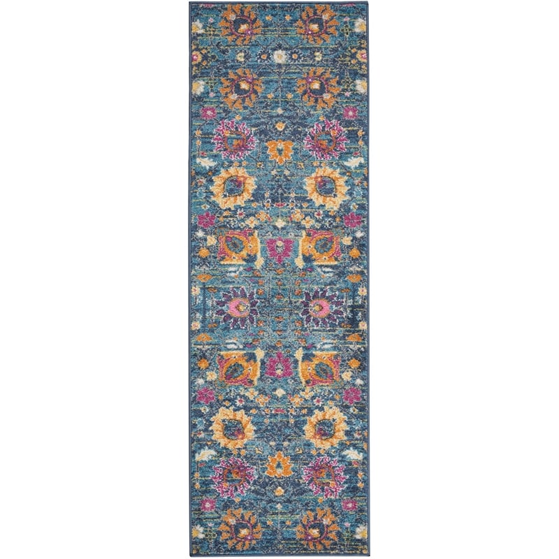 Pemberly Row Transitional 6' Runner Denim Fabric Bohemian Area Rug