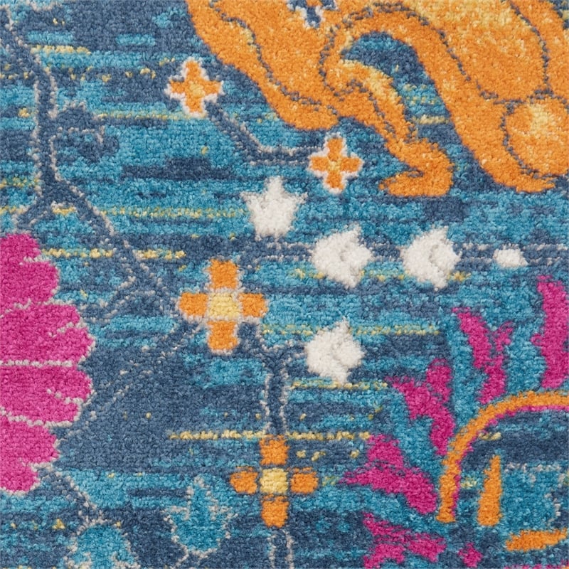 Pemberly Row Transitional 6' Runner Denim Fabric Bohemian Area Rug