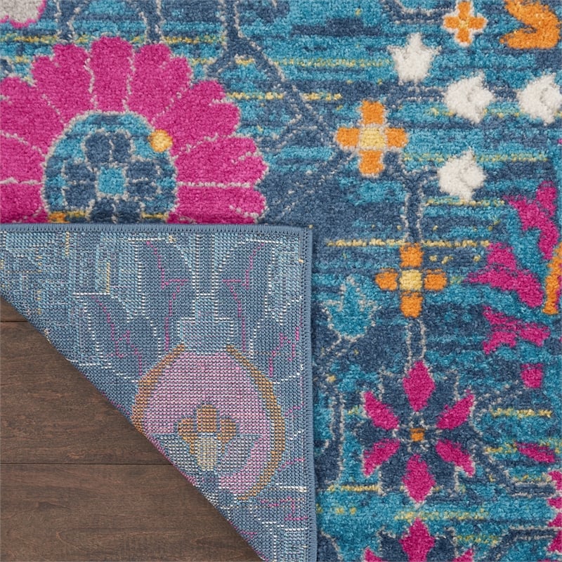 Pemberly Row Transitional 6' Runner Denim Fabric Bohemian Area Rug