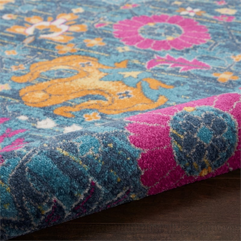 Pemberly Row Transitional 6' Runner Denim Fabric Bohemian Area Rug