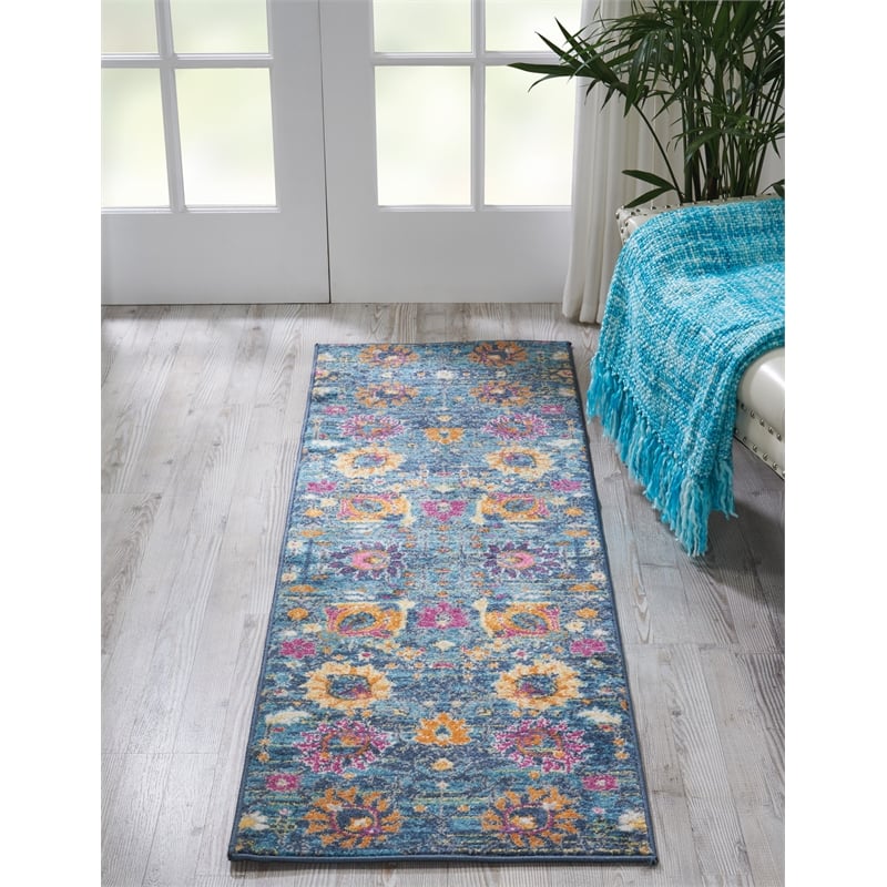 Pemberly Row Transitional 6' Runner Denim Fabric Bohemian Area Rug