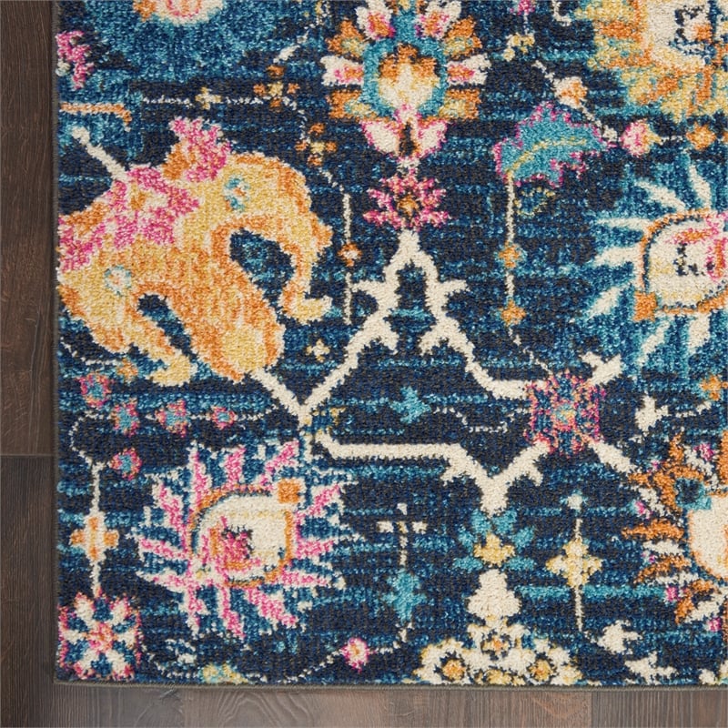Pemberly Row Transitional 10' Runner Navy Fabric Bohemian Area Rug