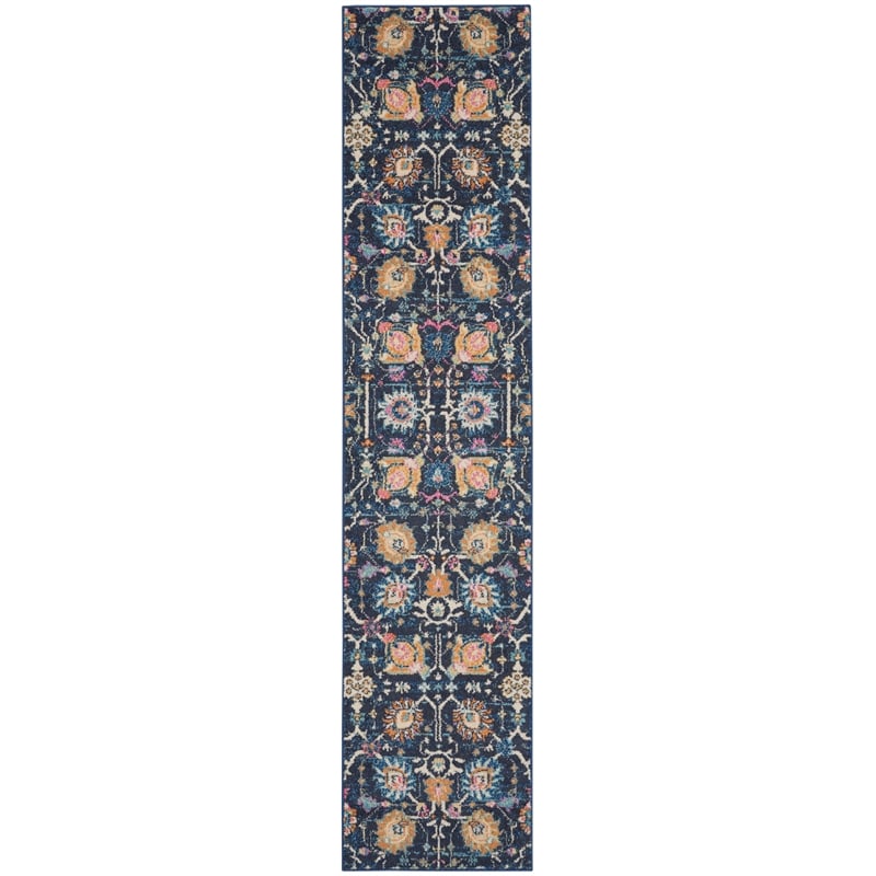 Pemberly Row Transitional 10' Runner Navy Fabric Bohemian Area Rug