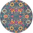 Pemberly Row Transitional 4' Round Denim Fabric Bohemian Area Rug