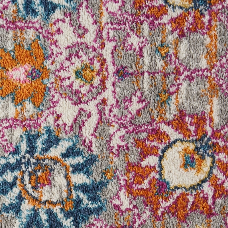 Pemberly Row 8' Runner Pink and Gray Fabric Bohemian Area Rug