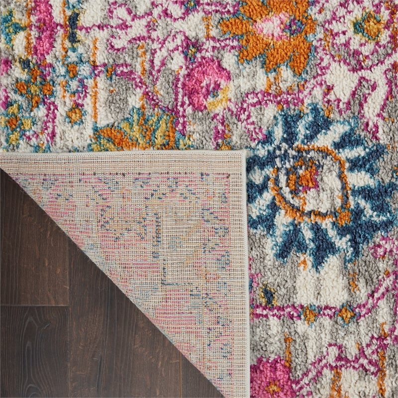 Pemberly Row 8' Runner Pink and Gray Fabric Bohemian Area Rug
