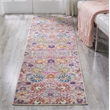 Pemberly Row 8' Runner Pink and Gray Fabric Bohemian Area Rug