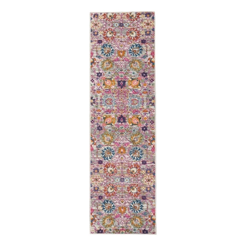 Pemberly Row 8' Runner Pink and Gray Fabric Bohemian Area Rug