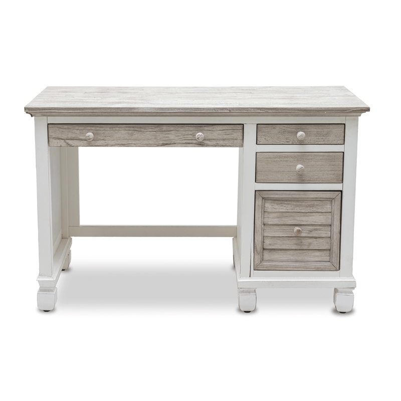 Pemberly Row Coastal Wood Desk & Chair Set in Gray/White Finish