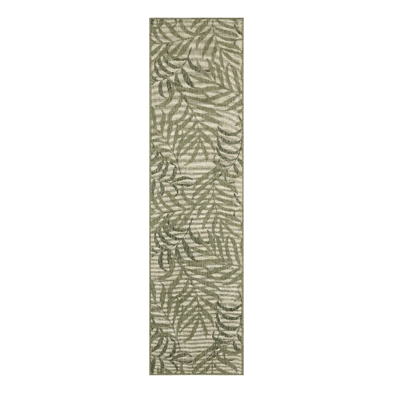 Pemberly Row Contemporary Home 8' Runner Fabric Ivory Green Area Rug