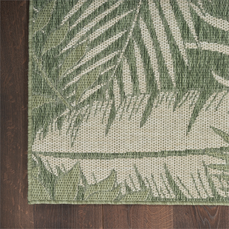 Pemberly Row Contemporary Home 10'x14' Fabric Green Ivory Area Rug