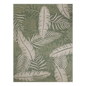 Pemberly Row Contemporary Home 10'x14' Fabric Green Ivory Area Rug