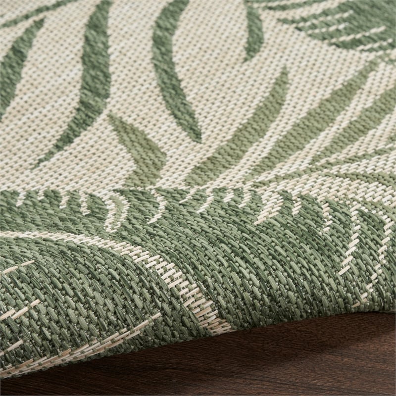 Pemberly Row Contemporary Home 10'x14' Fabric Ivory Green Area Rug