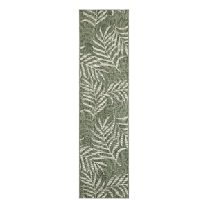 Pemberly Row Contemporary Home 8' Runner Fabric Green Ivory Area Rug