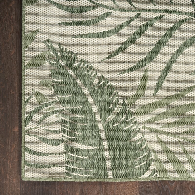 Pemberly Row Contemporary Home 6' Runner Fabric Ivory Green Area Rug