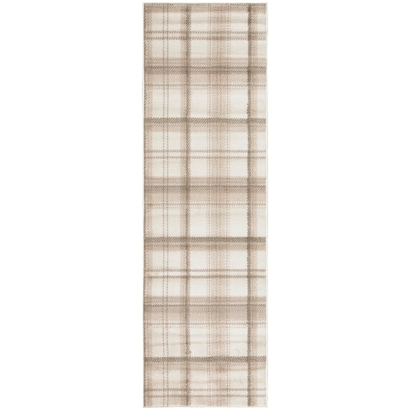Pemberly Row Contemporary Home 7'x10' Fabric Ivory Beige Area Rug