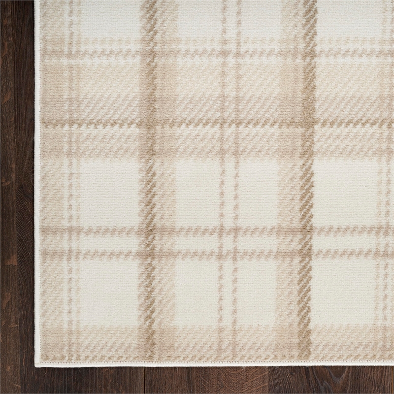 Pemberly Row Contemporary Home 7'x10' Fabric Ivory Beige Area Rug